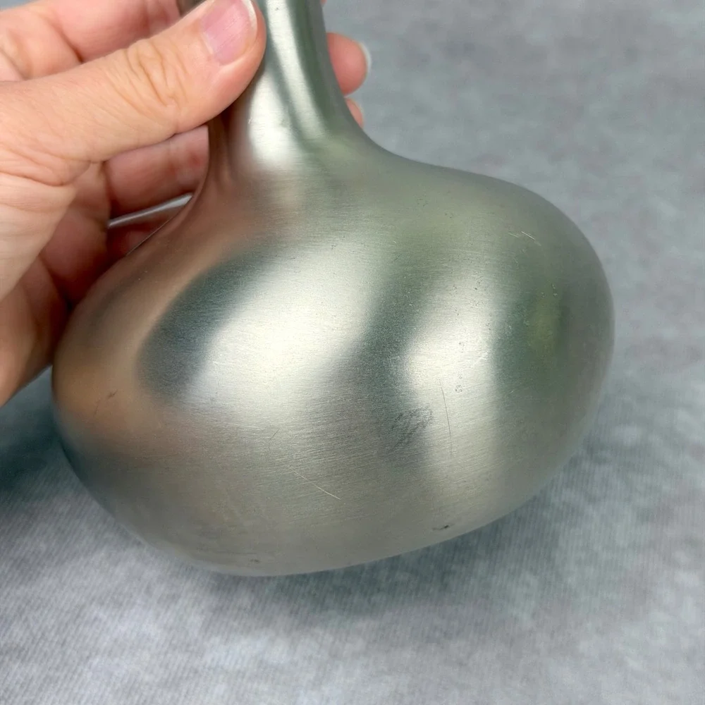 Vintage Wingard San Francisco Abstract Brushed Metal Bud Vase MCM Silver Tone 6